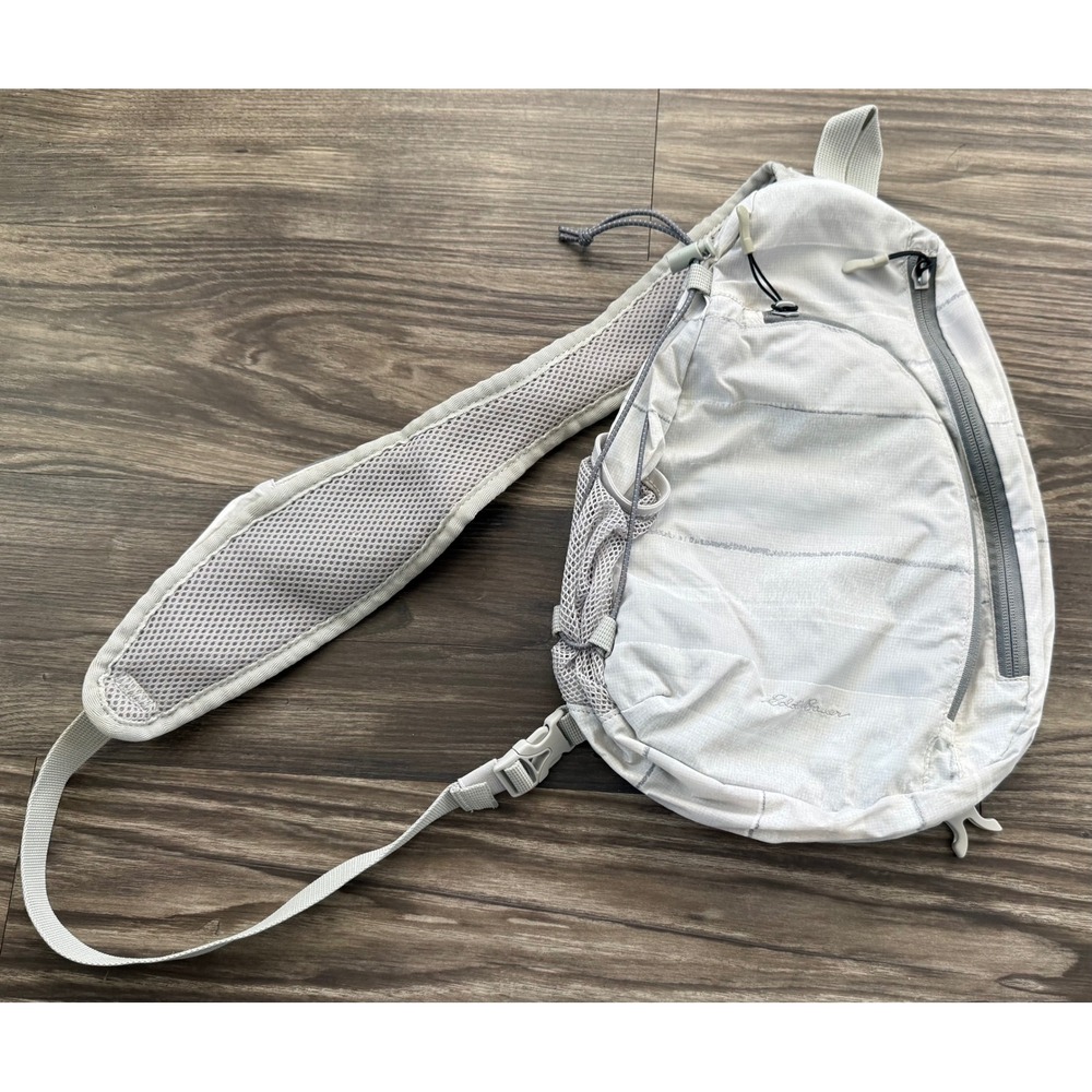 Eddie Bauer Ripstop Sling Backpack White Grey Crossbody Hiking Travel Bag - Picture 2 of 13